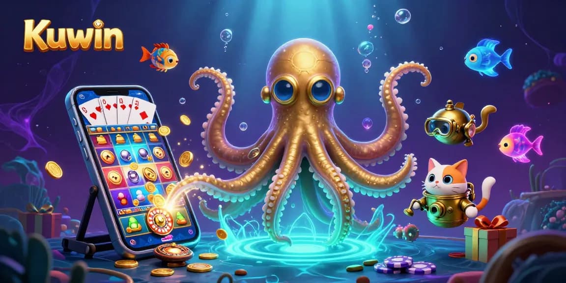 Unleash the thrill of Kuwin with a colossal kraken and treasure-filled scene.