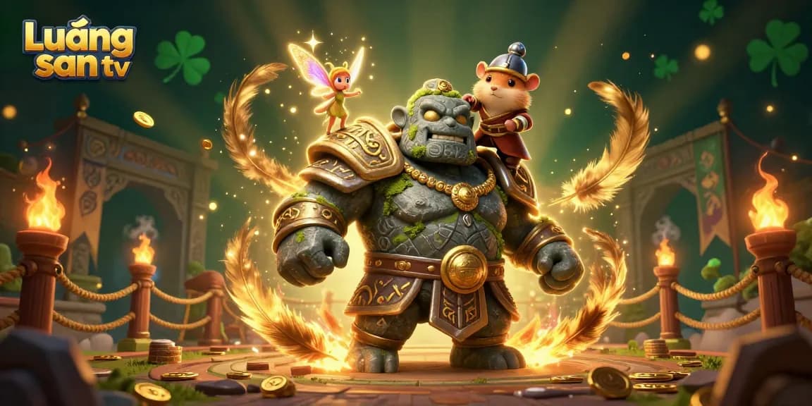 Lương sơn tv delivers an exciting gaming scene with a magical golem guardian and hamster knight.