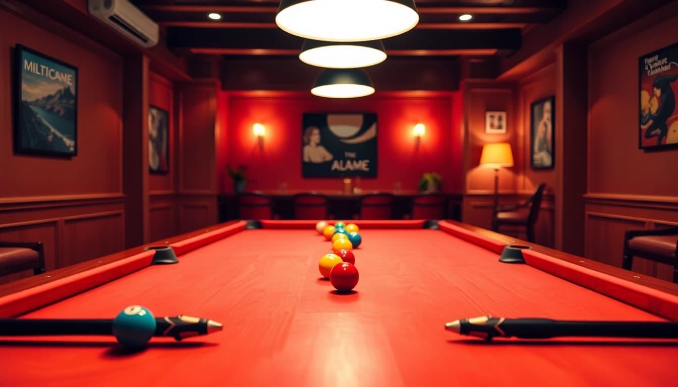 Experience dfw billiards with a beautifully arranged pool table in a cozy setting.