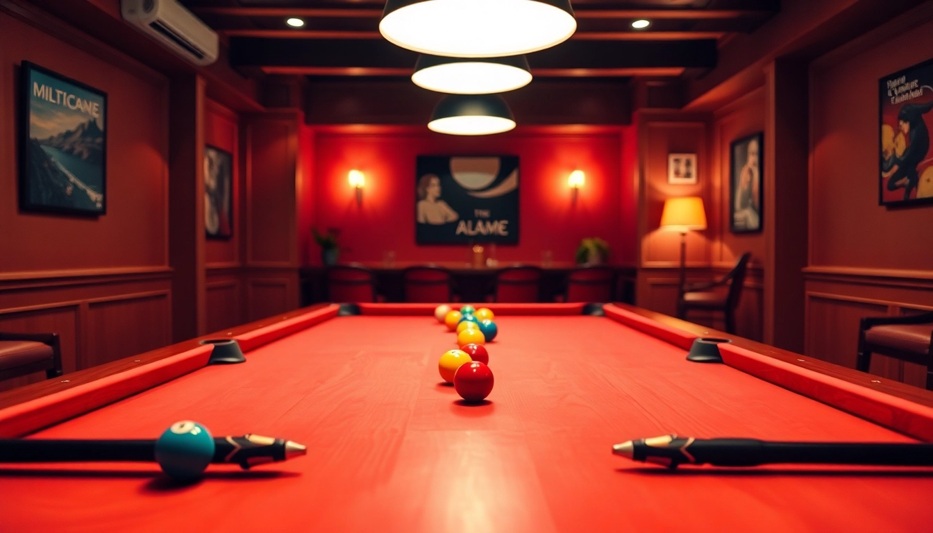 Experience dfw billiards with a beautifully arranged pool table in a cozy setting.