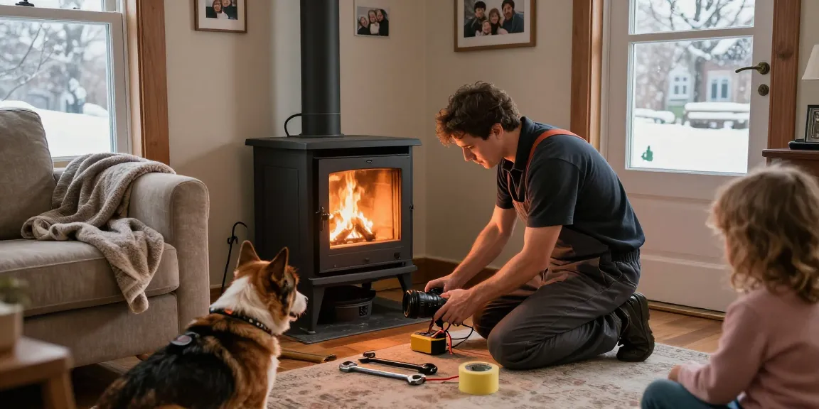 Technician providing furnace repair Stevens Point in a cozy home setting