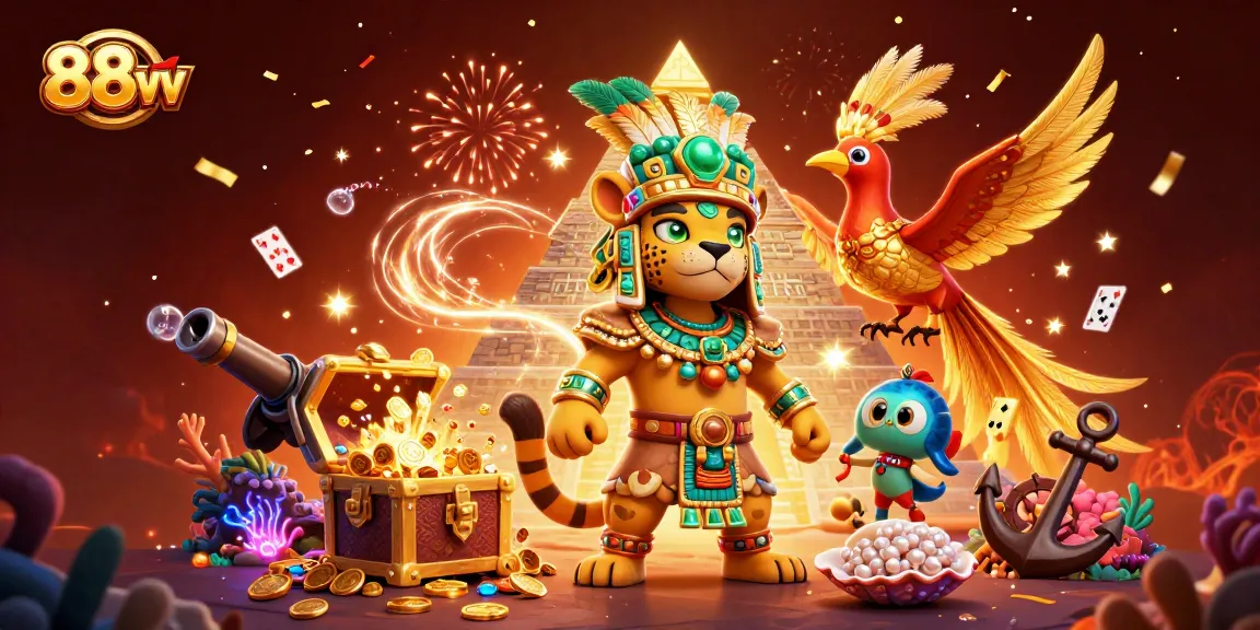 Experience excitement with 88vv in a rich casino scene featuring vibrant elements and characters.