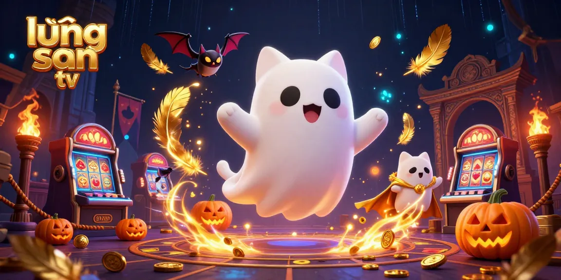 lương sơn tv presents a thrilling casino scene with ghost cat and glowing jack-o-lanterns.