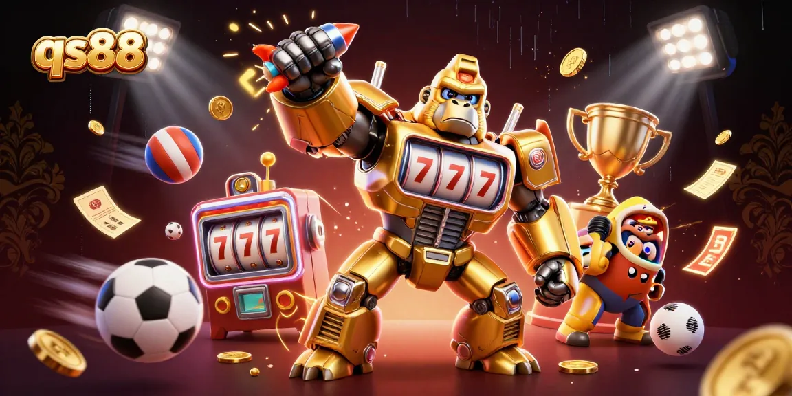 Experience thrills at qs88 with a golden gorilla mech symbolizing exciting casino adventures