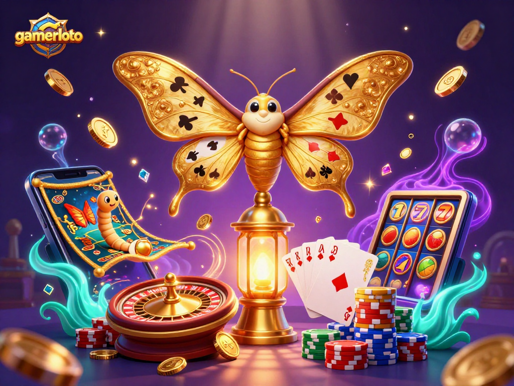 Experience gamerloto's thrilling casino gaming with vibrant characters and sparkling elements.