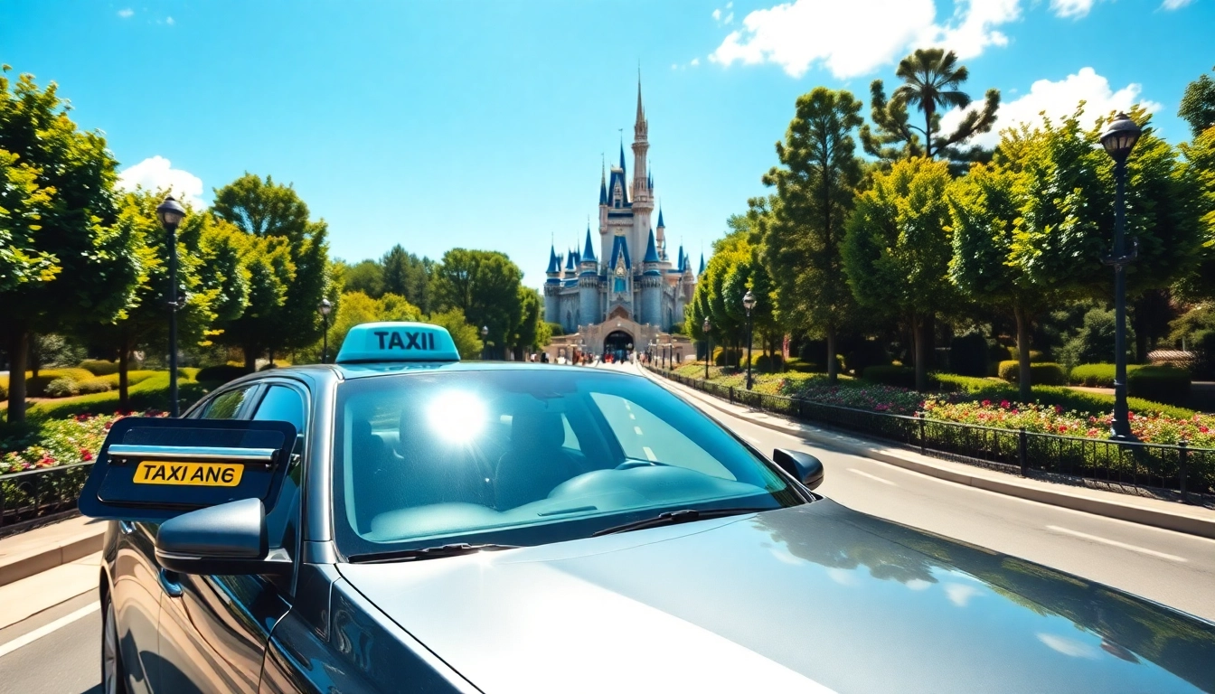 Taking a taxi from Charles de Gaulle to Disneyland Paris with a scenic view.