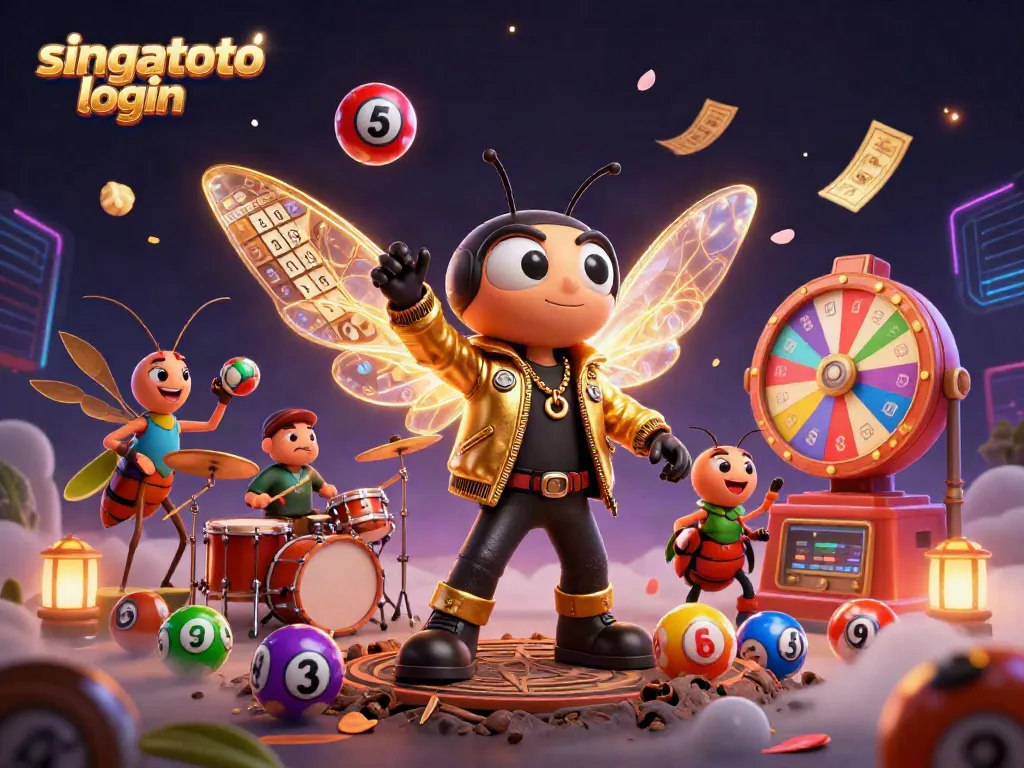 Experience the excitement of singatoto login with this dynamic illustration featuring vibrant lottery elements and casino characters.