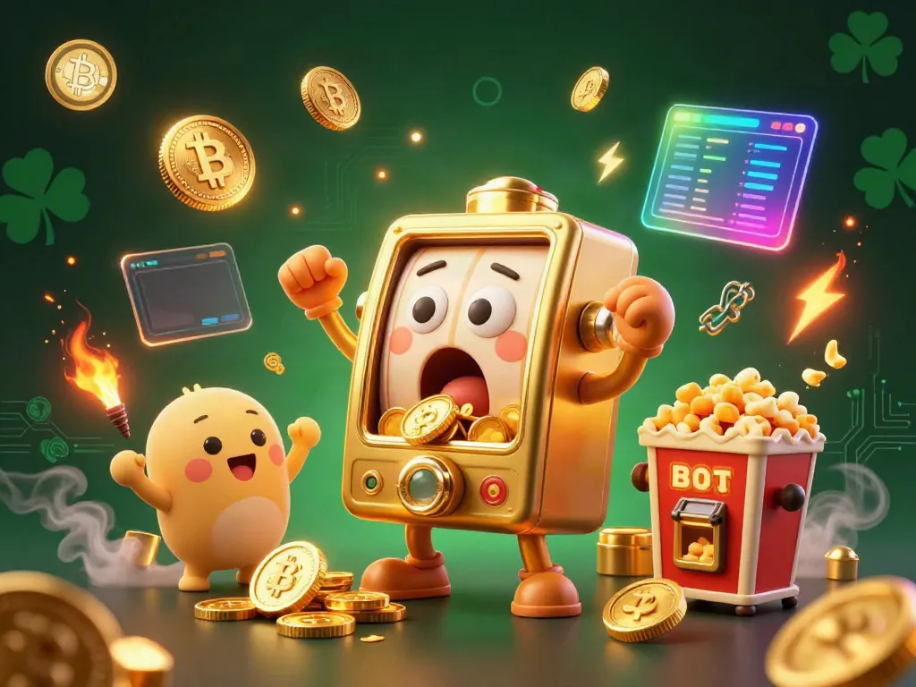 Cheerful slot machines celebrating as coins pour out, symbolizing jackpot excitement in a vibrant scene.