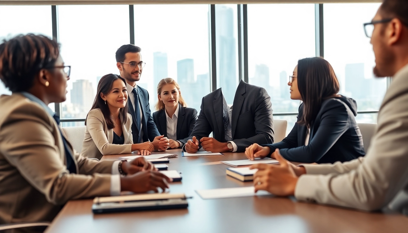 Experienced lawyers near me collaborating with clients in a modern legal office.