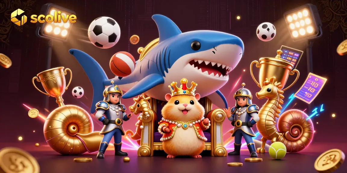 Socolive captures the excitement of live sports betting with a dynamic illustration of a golden hamster king and sports elements.