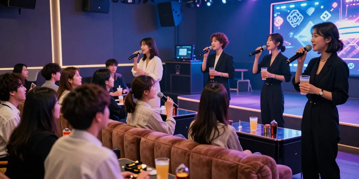 인천쓰리노 환경에서 노래를 부르며 사교활동을 즐기는 방문객들 모습