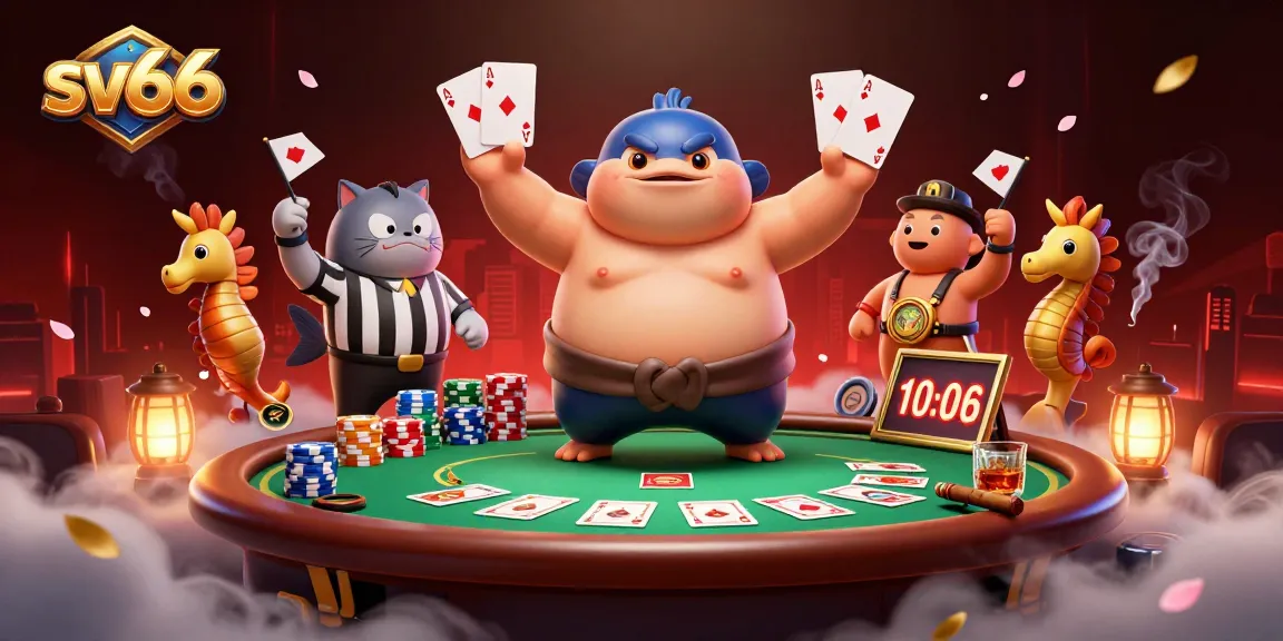 Experience exciting gameplay with sv66 in this vibrant 3D casino illustration featuring poker action.