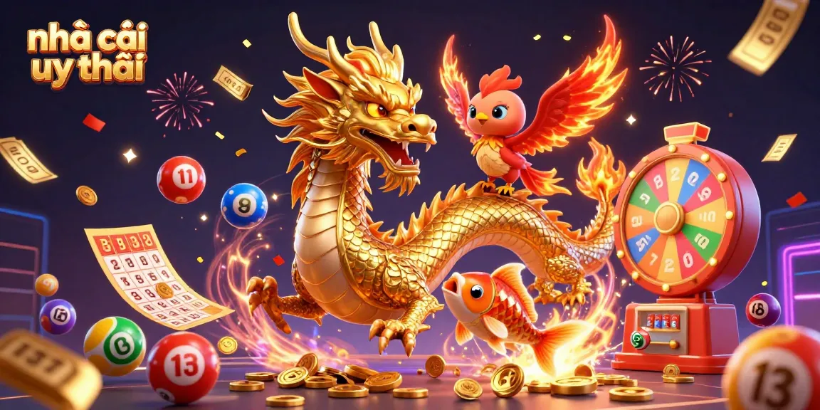 Experience the excitement of nhà cái uy tín with vibrant gaming elements and dynamic characters in a stunning 3D illustration.