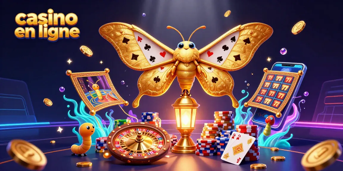 Gagnez avec le casino en ligne, accompagné d'un papillon incroyable et de pièces d'or.