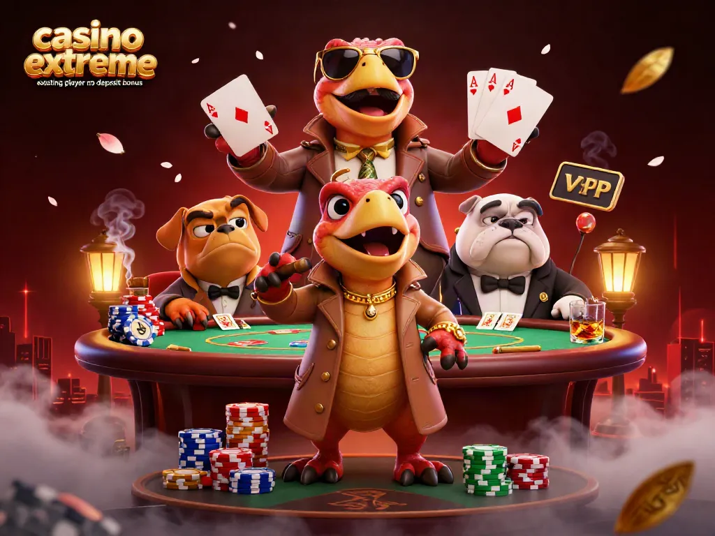 Engage with the casino extreme existing player no deposit bonus through a 3D cartoon scene of playful raptors.