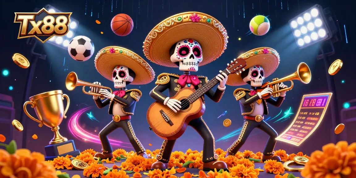 Engage with Tx88's vibrant Day of the Dead mariachi scene blending sports and gaming excitement.