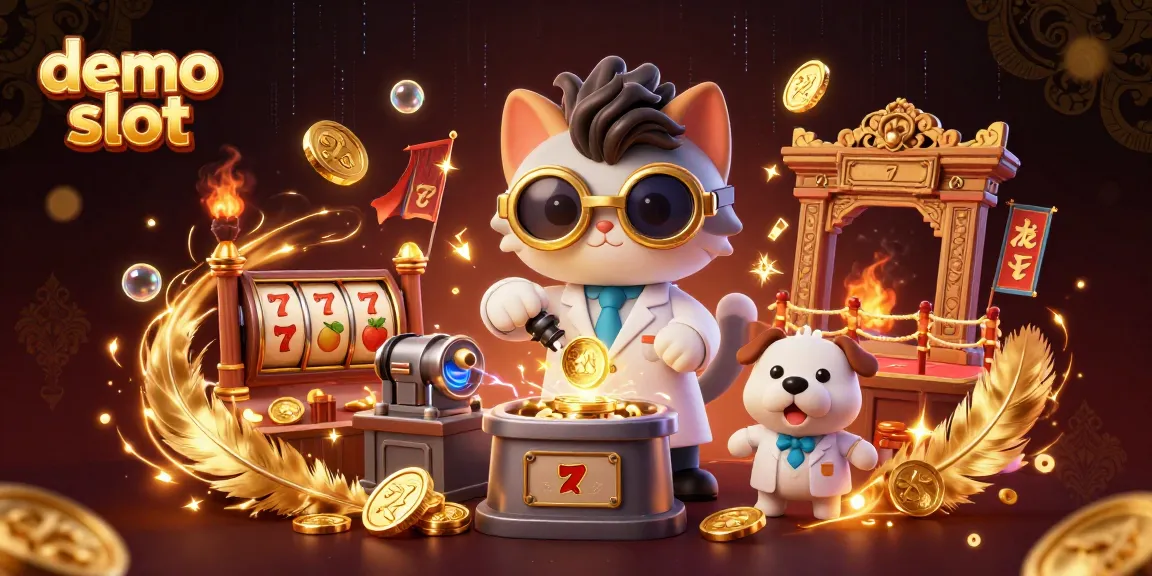 Engage with an exciting demo slot scene featuring a cartoon mad scientist cat and dog assistant.