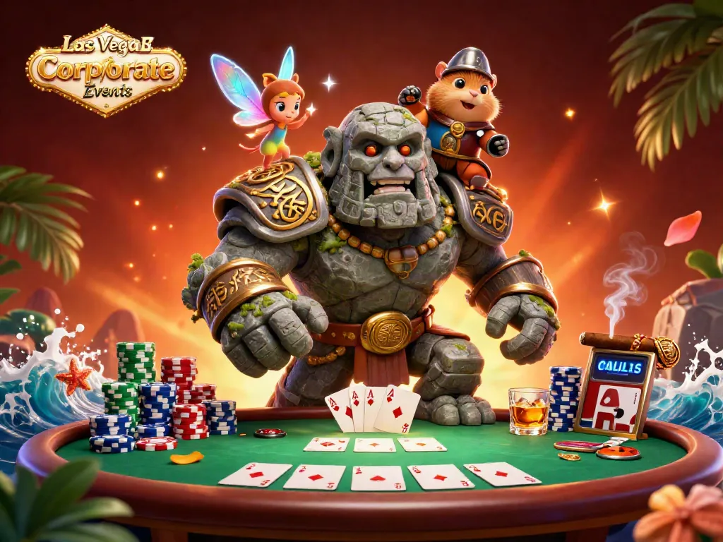 Engage with Las Vegas Corporate Events in an energetic 3D casino scene featuring vibrant gaming action.