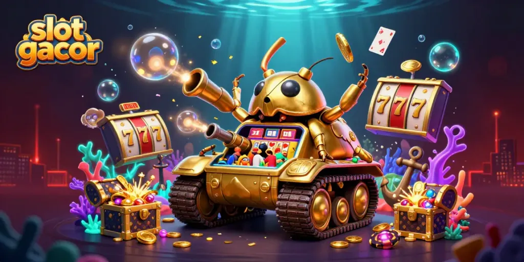 Experience a vibrant casino scene in the unique artistic style of slot gacor.