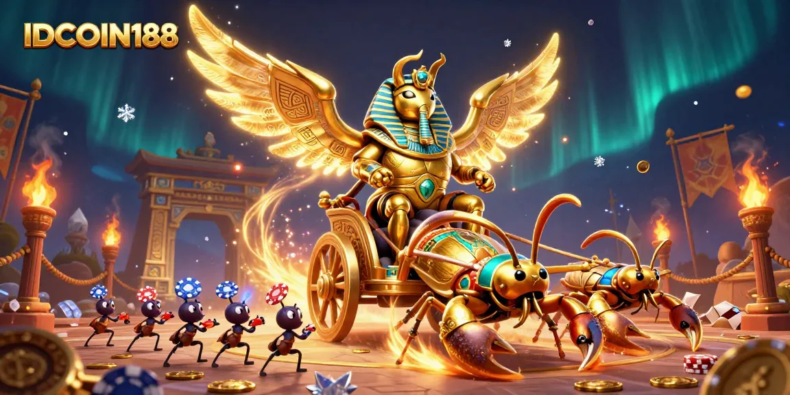IDCOIN188 offers an exciting casino experience with a vibrant 3D depiction of beetles and scorpions.