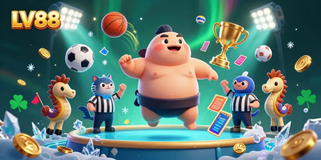 Experience thrilling gameplay at LV88 with captivating underwater characters in an animated casino scene.