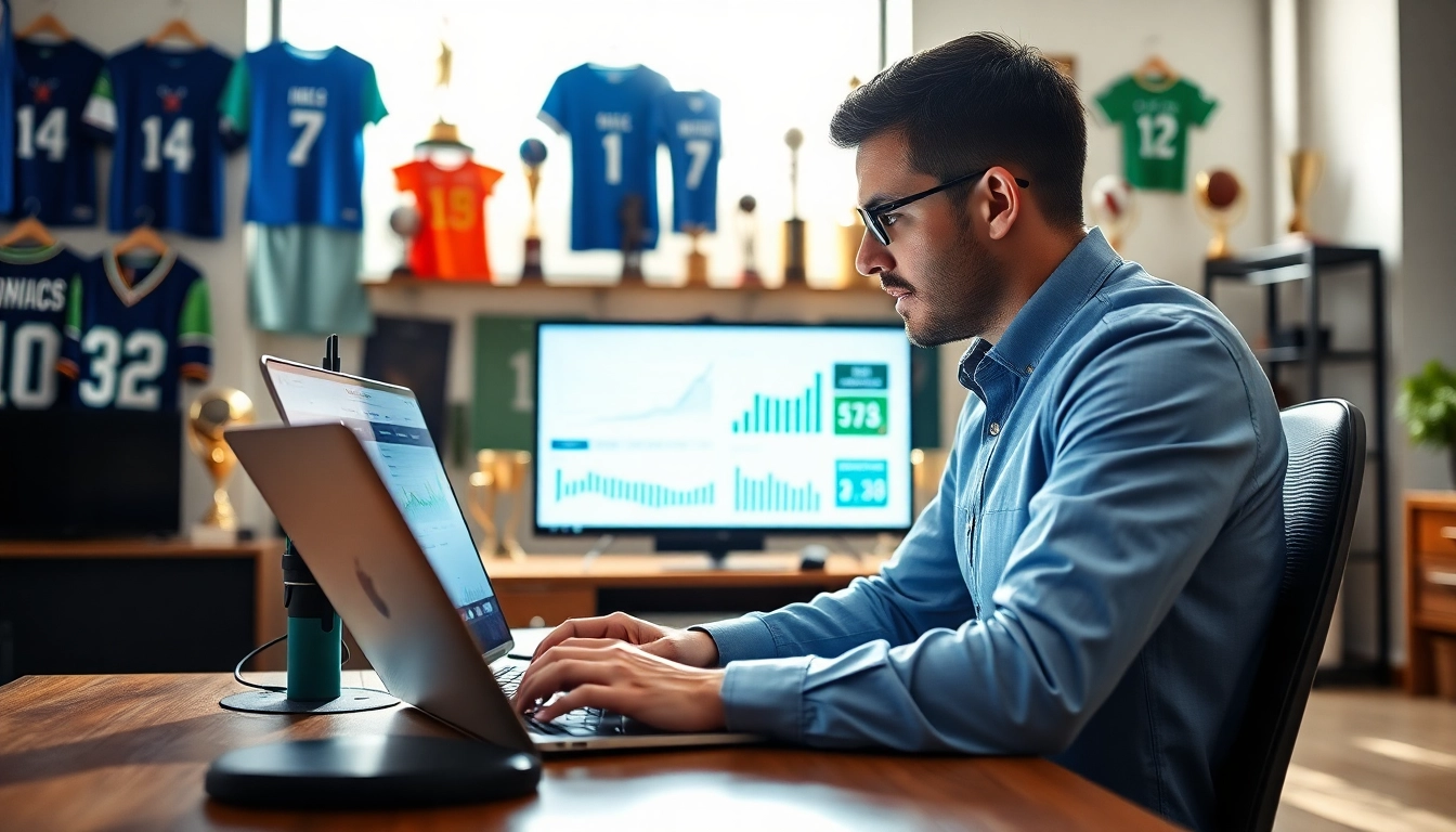 Analyseer sportsweddenschappen op sportbookies.nl met een professional in een moderne kantooromgeving.