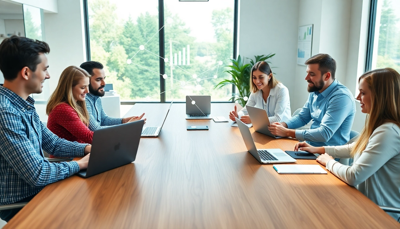 Het team van thelevel.nl bespreekt innovatieve digitale strategieën aan een moderne tafel.