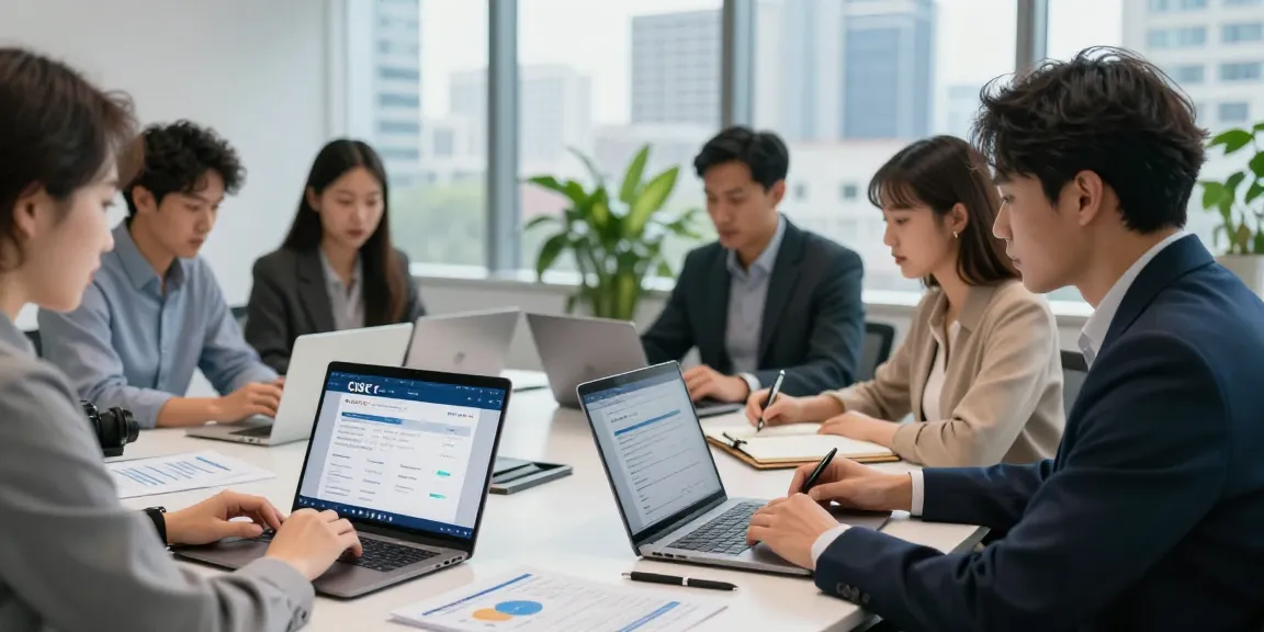 Équipe de professionnels discutant des solutions bancaires numériques de CIBC dans un environnement moderne.