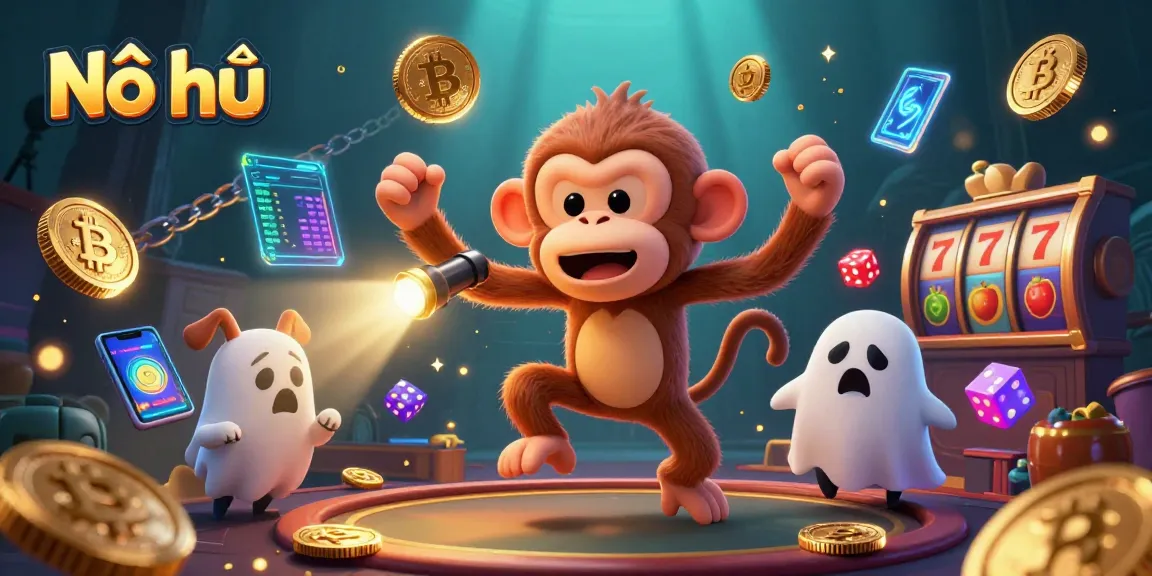 Nổ hũ: Experience thrilling slots and crypto elements in an immersive gambling scene.
