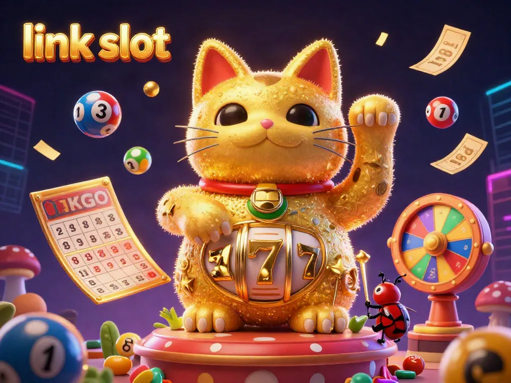 Engage with the vibrant link slot scene showcasing an animated lucky cat and dynamic casino elements