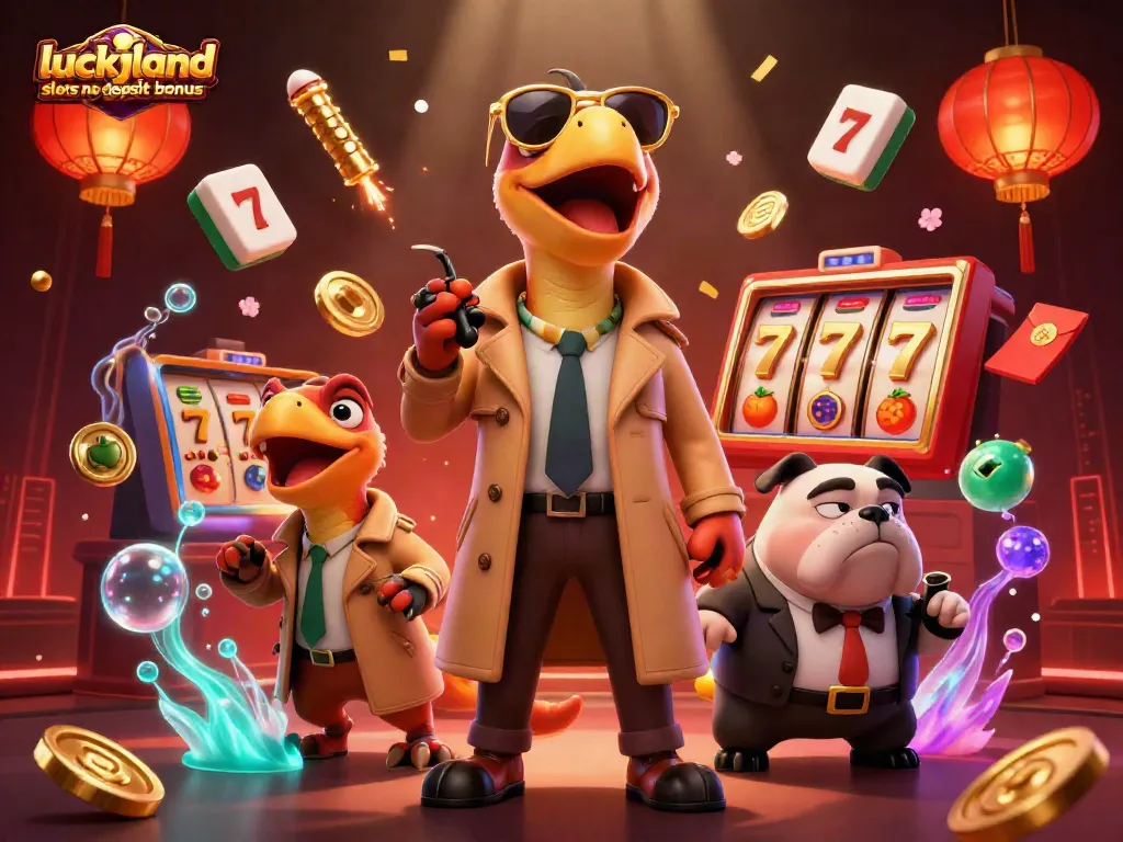 Engage with the luckyland slots no deposit bonus as playful raptors navigate a casino VIP scene.