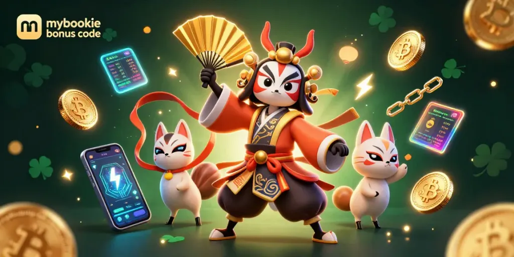 Experience the thrill of the game with mybookie bonus code in this vibrant 3D casino illustration.