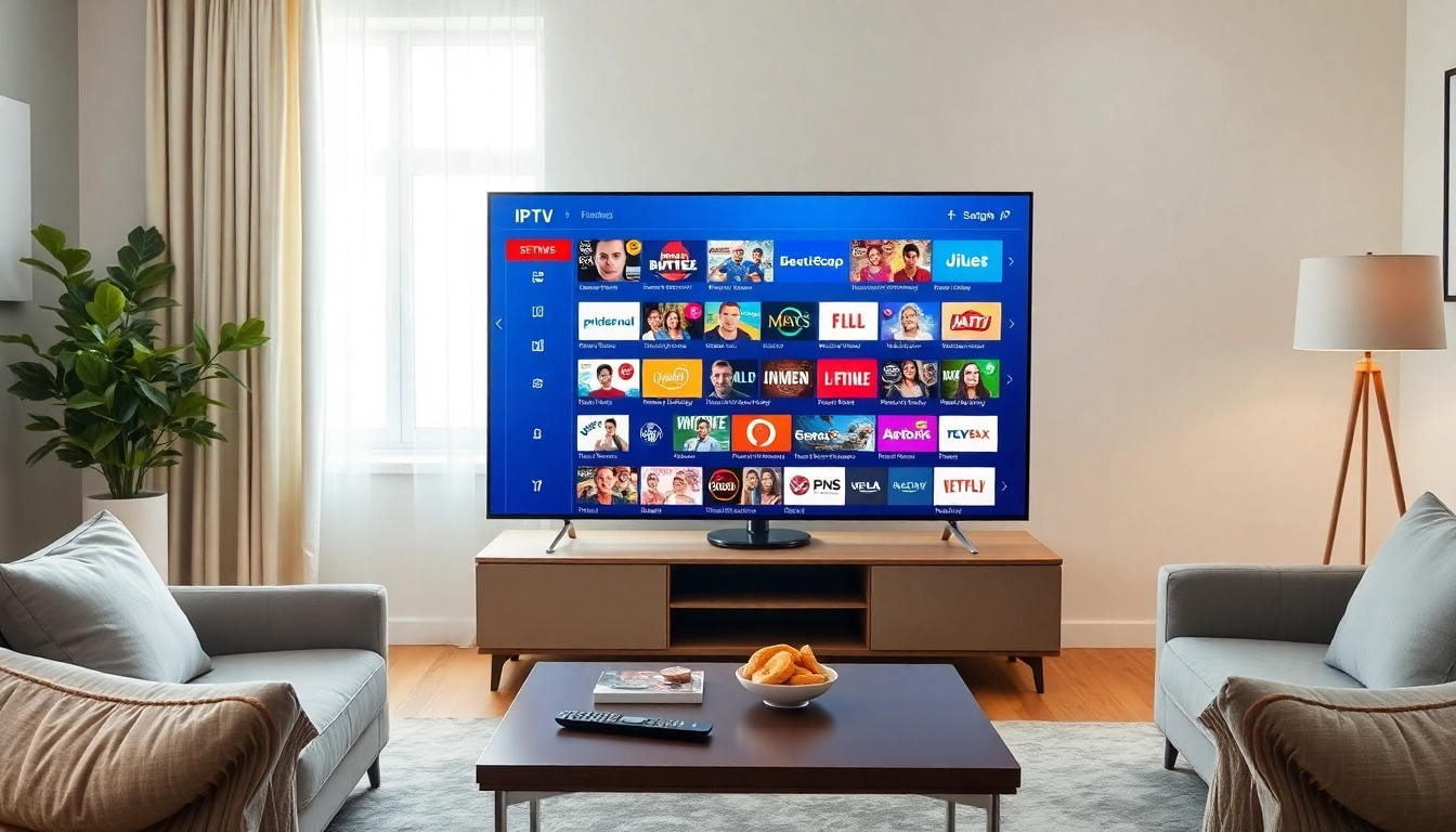 Stream high-quality channels with free trial iptv in a cozy living room setting.