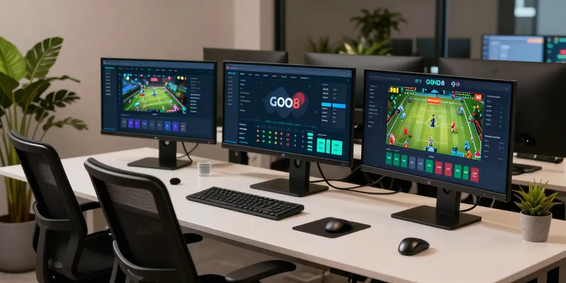 GO8 digital platform interface for online betting on multiple screens in a modern developer workspace.