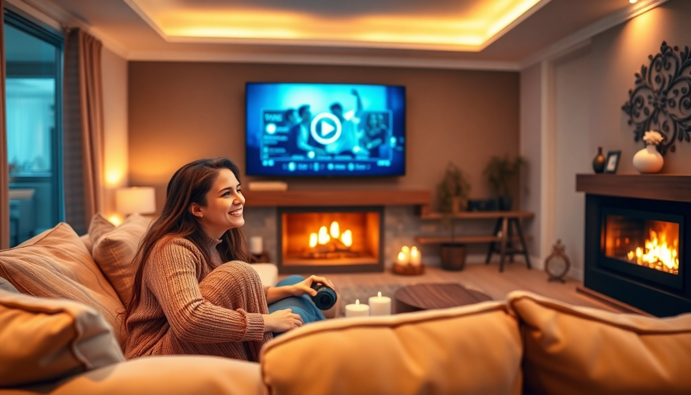 Couple enjoying their IPTV subscription in a modern living room. Buy iptv subscription in US.
