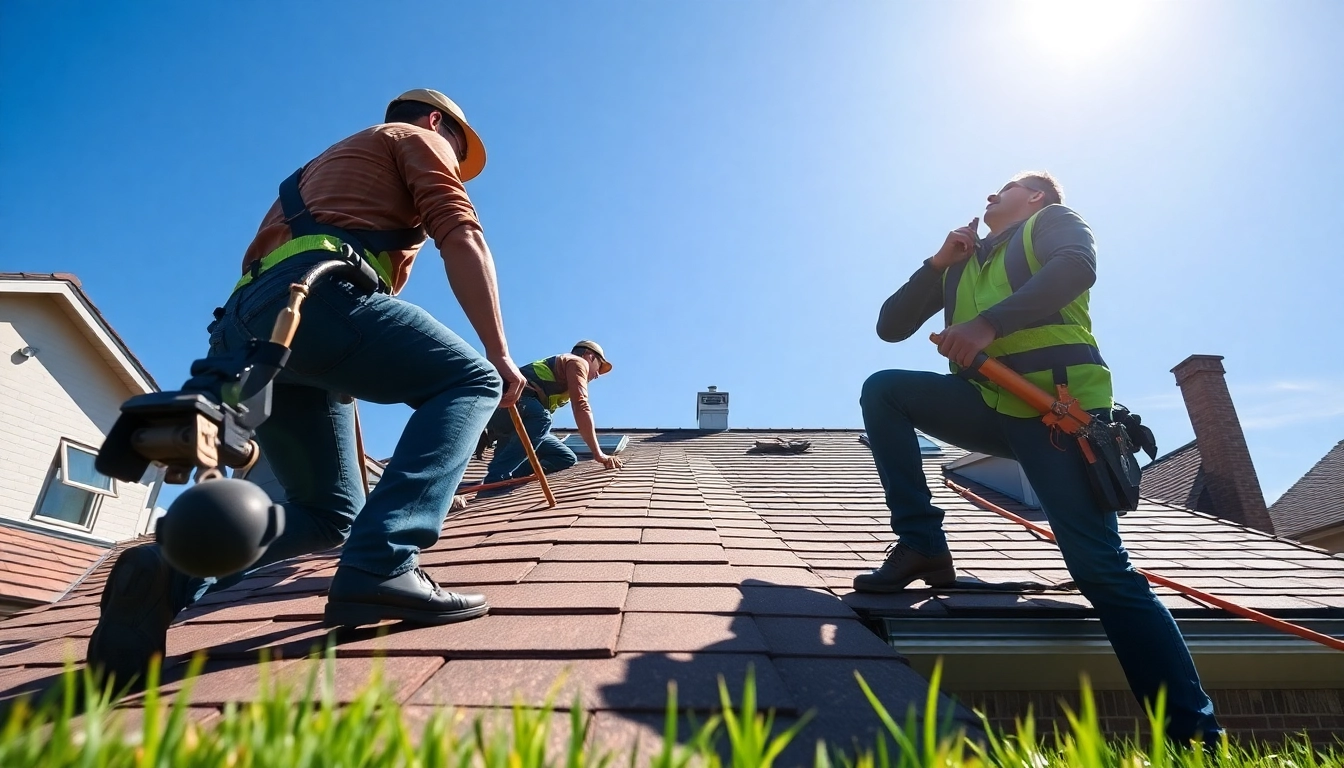 Capture of Кровельные работы Столбцы, expert workers installing a roof in a residential area.
