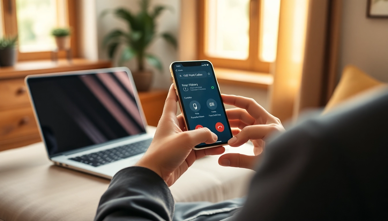 Identify whose number is this using a smartphone in a modern office setting.