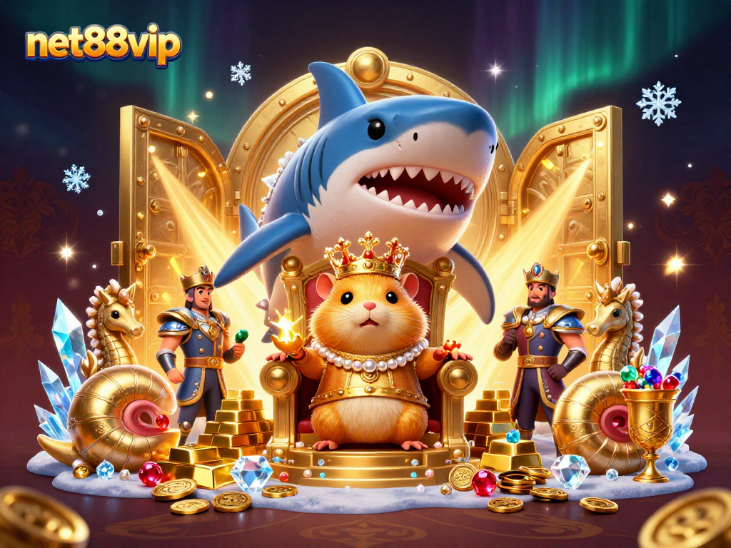 Engage in exciting gaming at net88vip, featuring a whimsical casino scene with a golden hamster king.