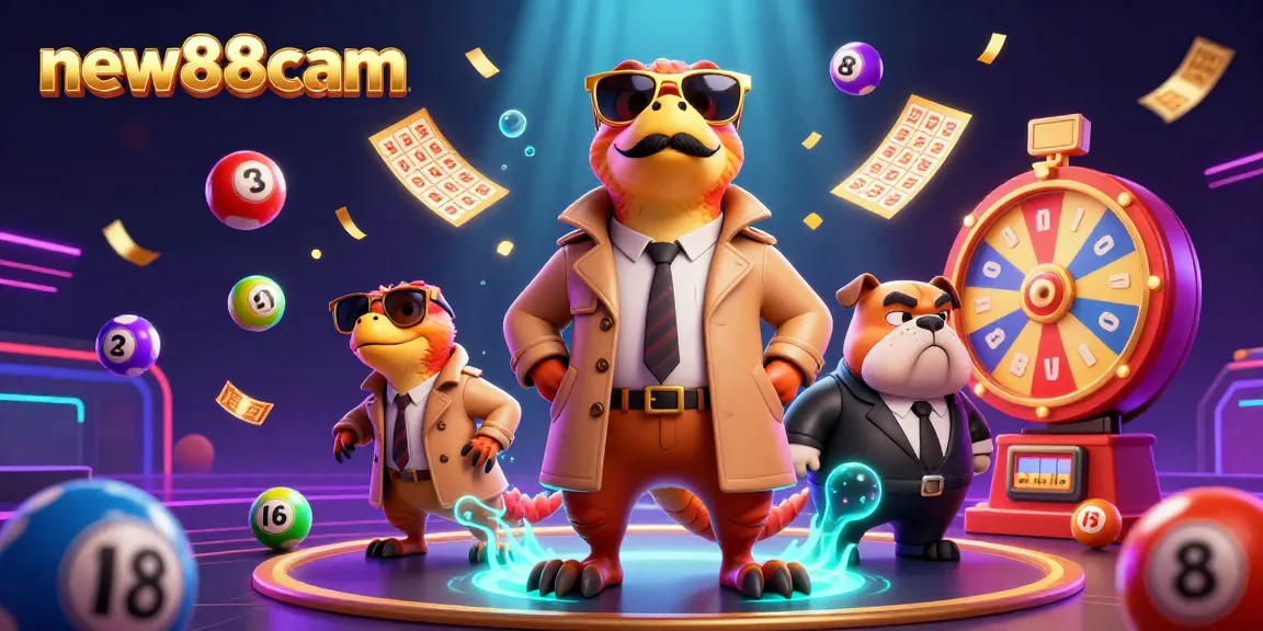 Join the fun with new88cam as raptors in disguise enter a casino lounge, surrounded by vibrant lottery elements.