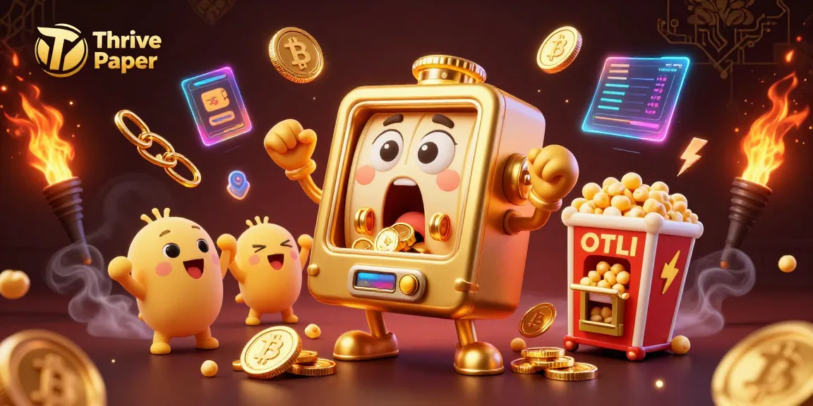 Spin for riches with Thrive Paper's vibrant casino scene showcasing jackpots and crypto elements.