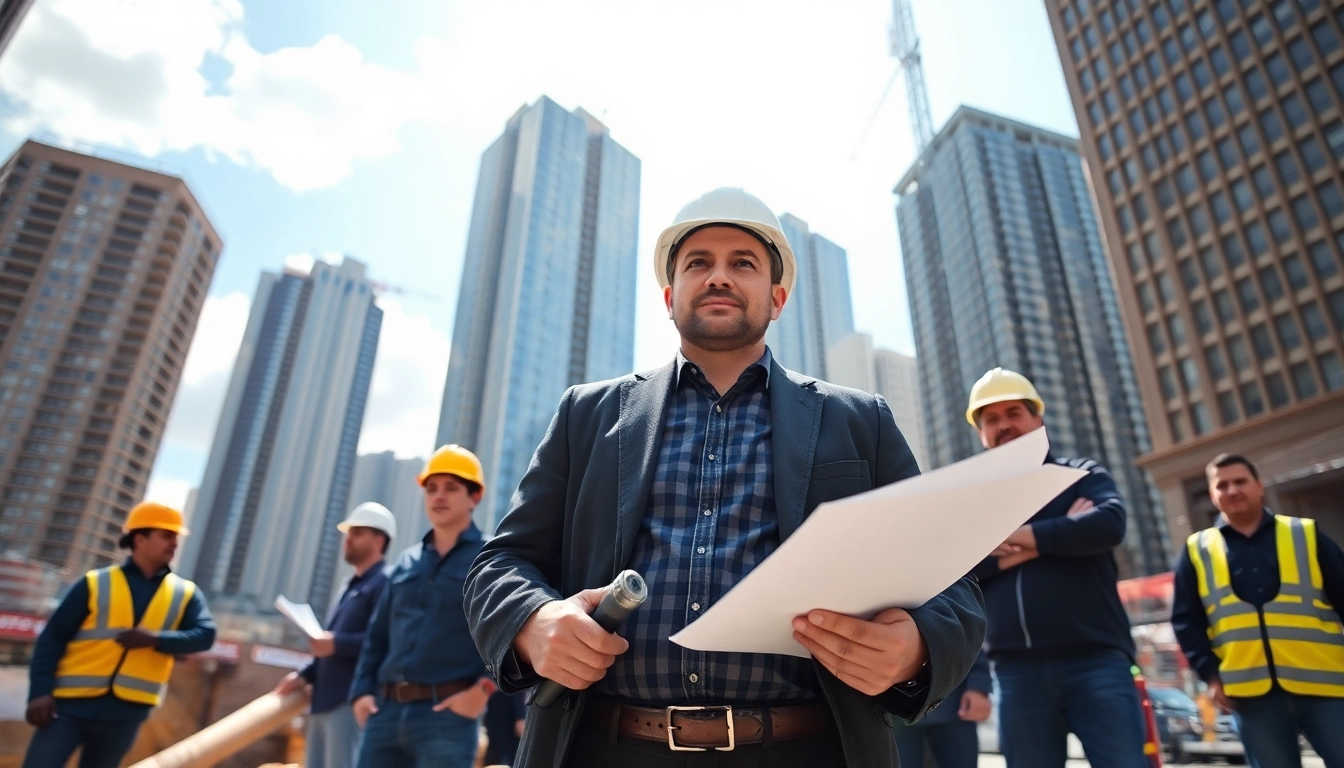 Showcasing Manhattan Commercial General Contractor overseeing a bustling construction site with skyscrapers in the background.