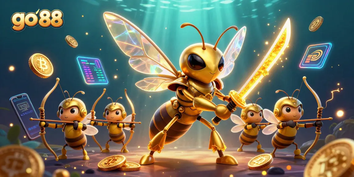 Engage with go 88's vibrant online gaming universe featuring casino elements and crypto symbols.
