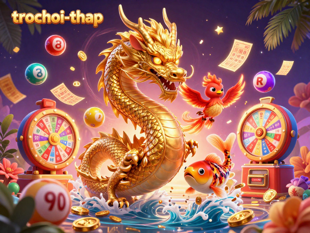 Experience trochoi-thap action with a vibrant gaming scene featuring dragons and joyful winnings.