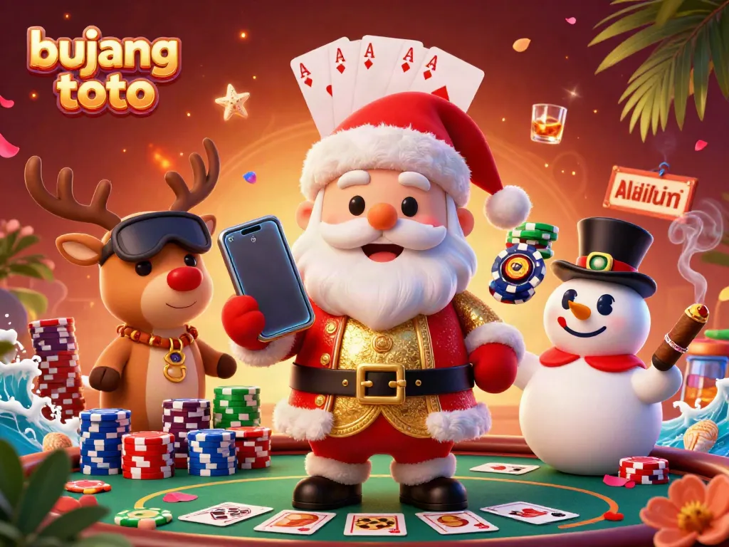 Experience the fun side of bujang toto with cheerful Santa and friends showcasing thrilling slot wins.