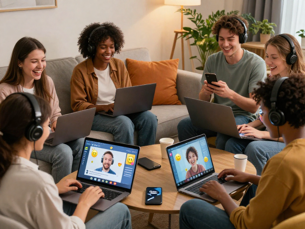 Engaging nsfw chat among diverse users in a cozy lounge, showcasing vibrant digital conversations.