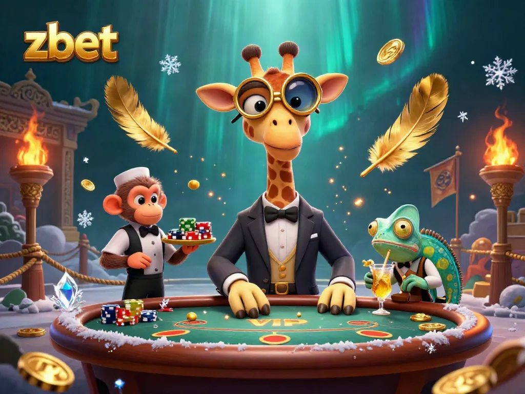 Engage with zbet's vibrant casino scene featuring a high-roller giraffe and dynamic gaming elements.