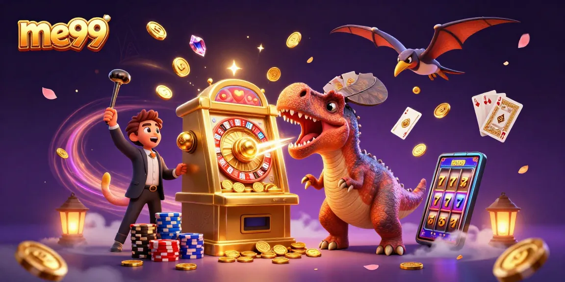 Experience me99's vibrant casino jungle as dinosaurs collide with jackpots and coins fly!