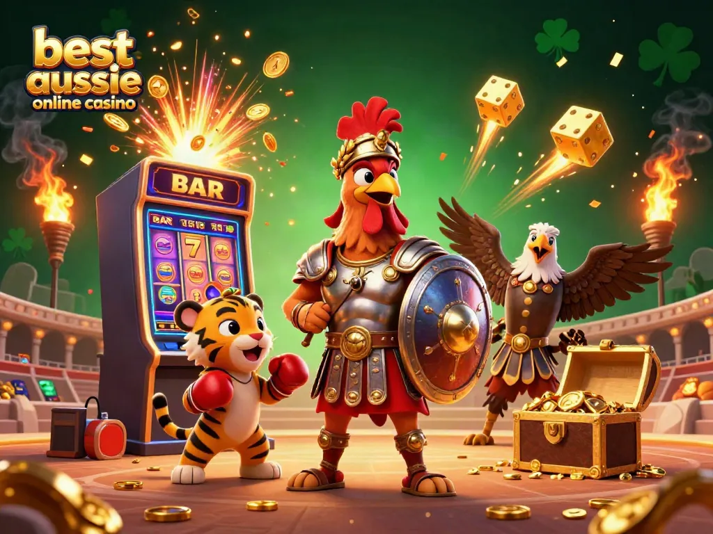 Experience thrill at the best Aussie online casino with vibrant characters revealing joy and excitement.