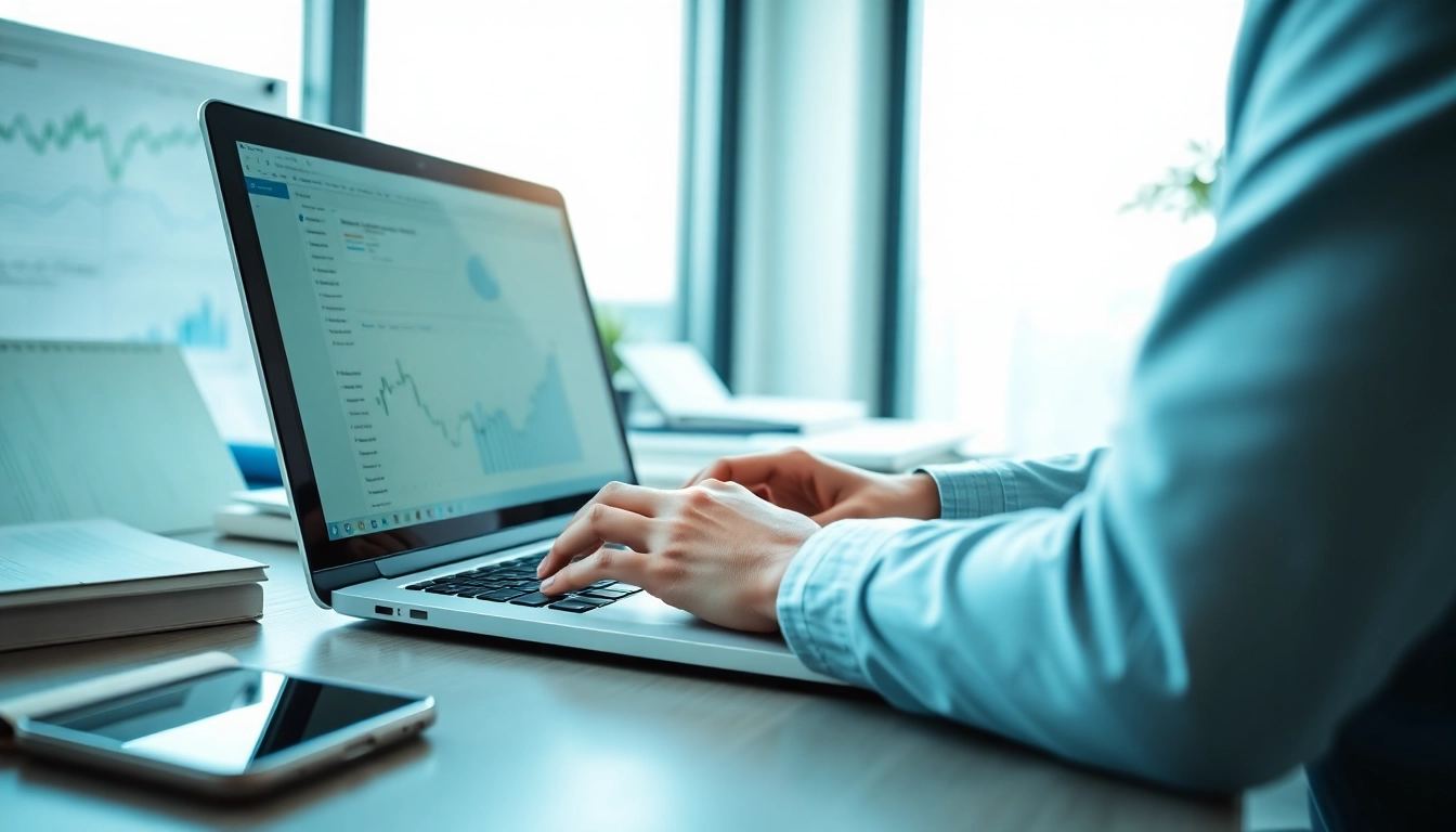 Craft a compelling crypto guest post while typing at a modern workspace.