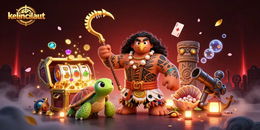 Engage with kelincilaut through dynamic slot reels and underwater treasures in this vibrant gaming scene.